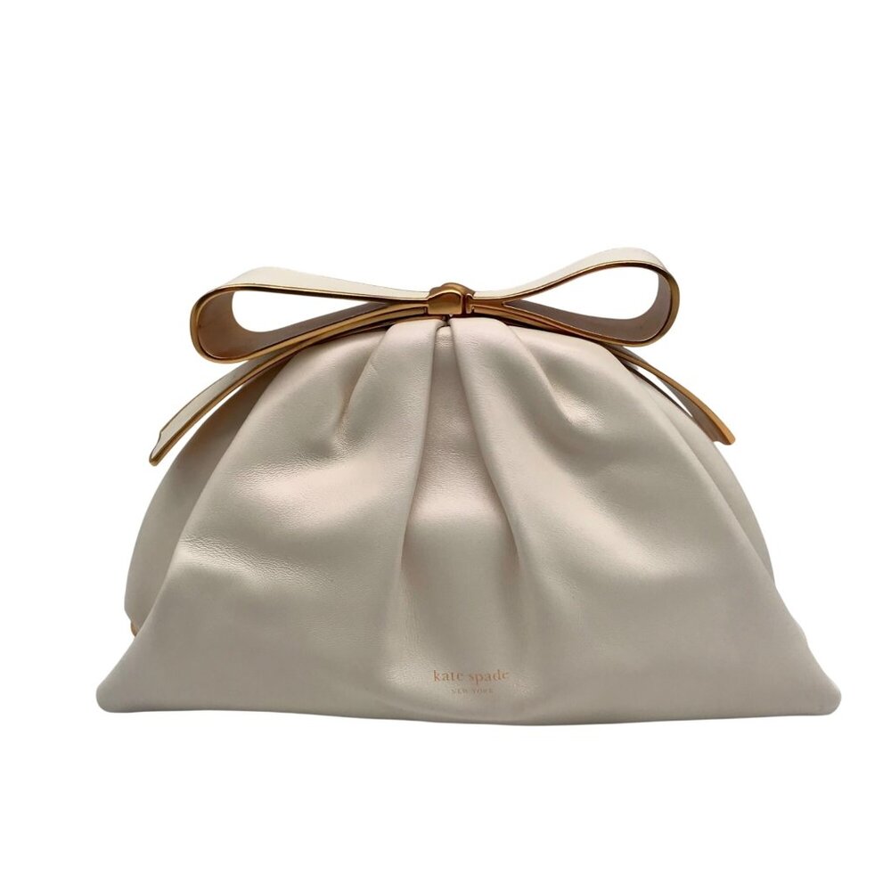 Kate Spade White Bridal Pearlized Leather Bow Frame Crossbody Bag